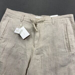 Porter & Ash Linen Blend Pants Mens 36x30 Washable Slim Fit Drawstring Beige NEW
